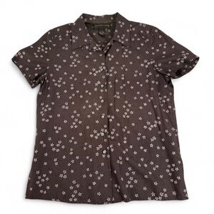 August Silk Black Button Floral Shirt Size Small 100% Silk